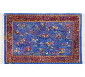 Qom Hunting Scene Silk Rug-Aghajani Handicrafts