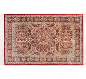 Silk Geometric Rug From Qom-Aghajani Handicrafts