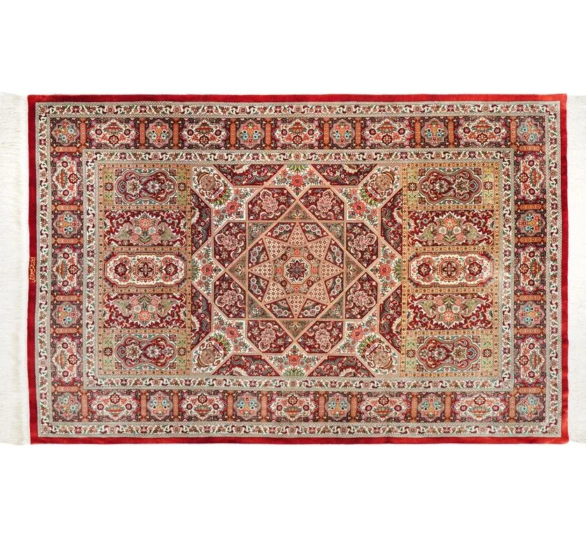 Silk Geometric Rug from Qom-Aghajani Handicrafts