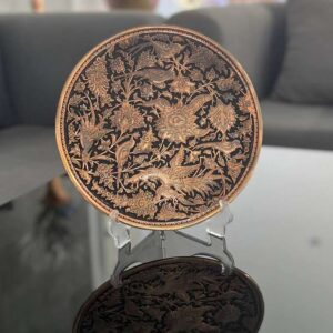 Engraved Plate with Floral and Bird Design 25cm-Aghajani Handicrafts